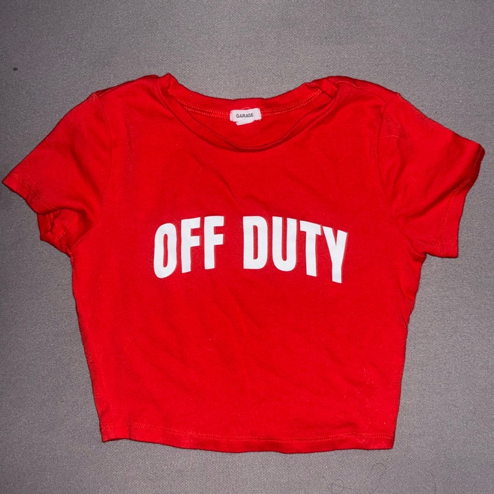Cropped red “off duty” T-shit from Garage. Size S. Worn once